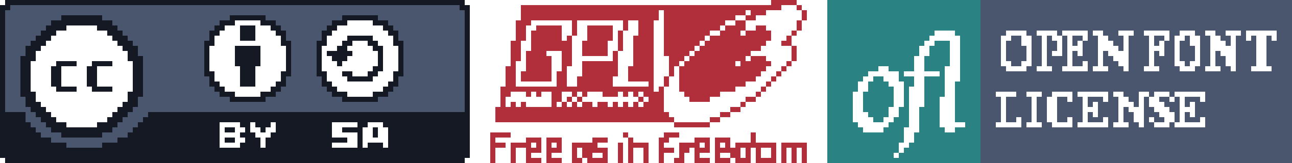 CC-BY-SA, GNU GPLv3, SIL OFL